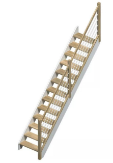 DOLLE HELSINKI - schody rovné bez podstupnic, dub nelakovaný/bílá, zábradlí pruty